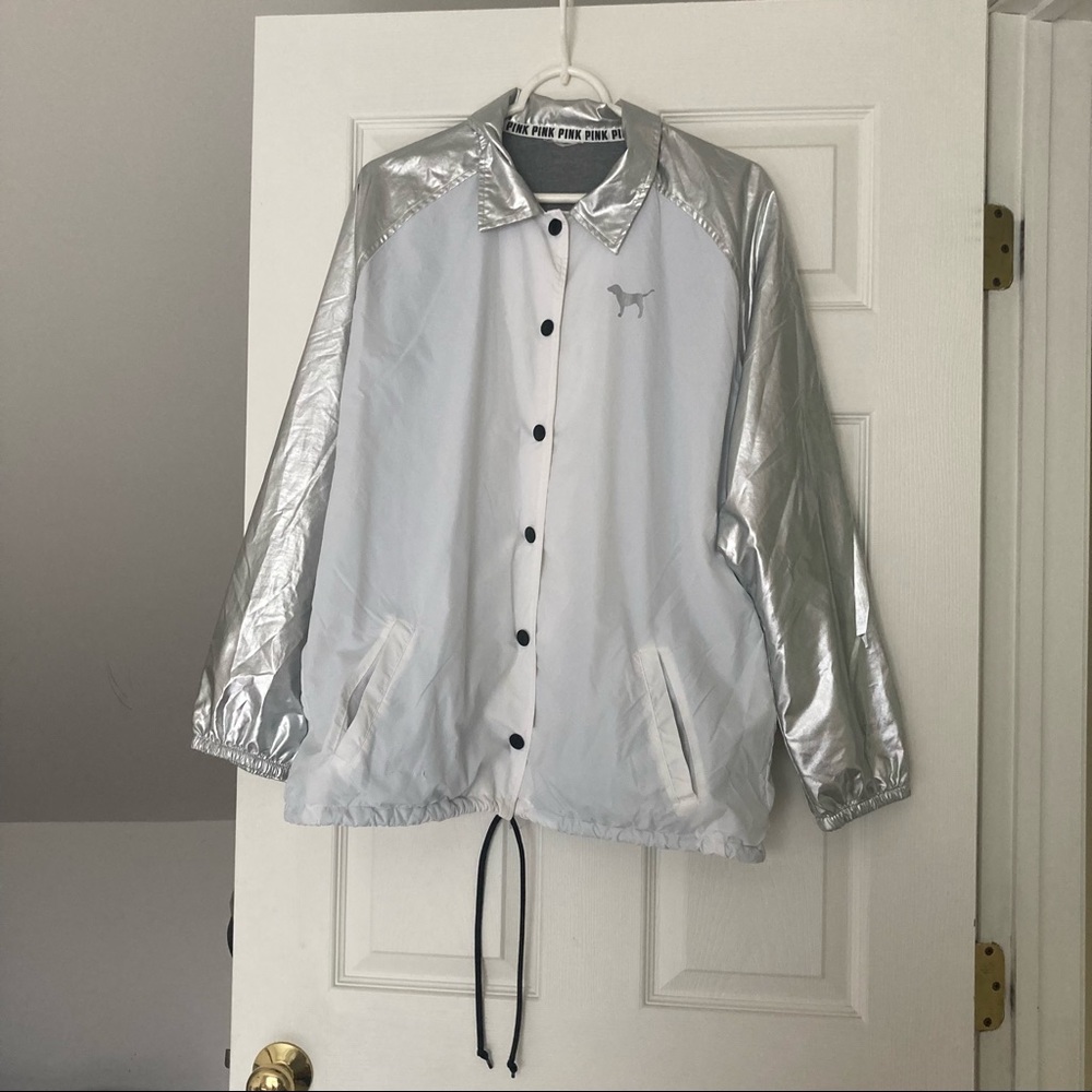 Victoria's Secret Pink SNAP Front Coaches Jacket, silver